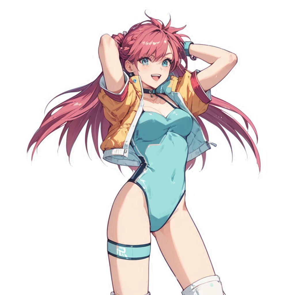 Masterpiece, best quality, Masterpiece, best quality, 1 woman , pink hair , purple eyes , sly face , black bikini , big breasts , abdomen , Long legs , Put your hands on your hips..... , Barefoot , full body , convenience store ,