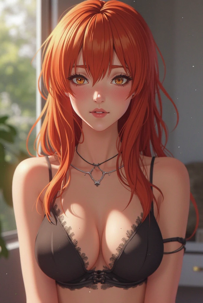 An anime drawing of a beautiful gorgeous sexy woman with redish braided hair