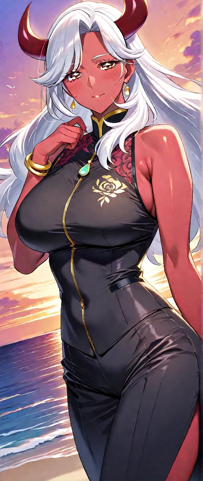 ultra-detailed, ((one girl)), (pale skin:1.4), (sweat), hyper detailed, absurdres, 8K, fair skin, Beautiful Face, (Laugh shyly), ((teasing smile:1.8)), ((Wink:1.7)), (Laugh with your mouth wide open),((Tilt your head:1.4)), View your viewers, ((Bright red cheeks:1.6)),Glossy Red Lips, ((Big Breasts:1.5)), ((show off breast:1.4)), ((erect nipples)), night,Observatory with a view of the sea, (Brighten your face), ((Anime style background)),masterpiece, Highest quality, so beautiful,Latest, Complex details, (Pink long nails), (nail art), (ring),(bracelet), (Floral Choker),AI-generated, Complex,High resolution, Highest quality, super high quality,3D Images、3D Images,One person,long white hair,(High Ponytail), (wavy hair:1.3), Monotone anime woman posing for a photo, ((Fine grain、blue eyes、glowing eyes:1.4)), (Squint your eyes:1.1),a hyperRealistic , hyperRealistic , Realistic,Anime woman with long white, Smooth anime CG art, A girl in a gorgeous black kimono, Gold embroidery, ((black furisode)),(Large floral pattern) , ((undressing)),  Long flower hair ornament,Floral Earrings,Mature Body, tall,Abdominal muscles,Narrow waist, ((leaning forward:1.7)), (front view),