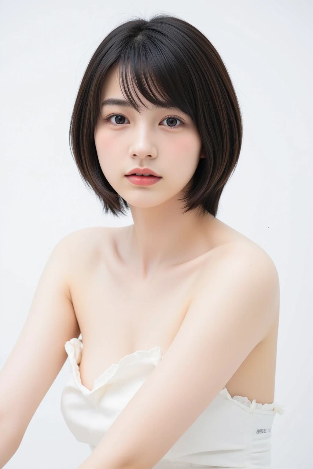 8K　Ultra-high resolution　Japanese women　whole bodyNot hide　Real　Baby Face　8K　RAW Portrait(Japanese women)　Textured skin　Pale skin　(Hairstyle: Black Hair　bangs　semi-long)　Flat Chest　(eye: ぱっちりしたeye　Faint tear bags　Single)　slightly thick lips　Long face　(nose: 小振りなnose　小nose狭め　スラッとしたnose立ち)　Thin face　Thin outline　Not hide　Real　Standing posture　Completely naked　whole body　Leg spread