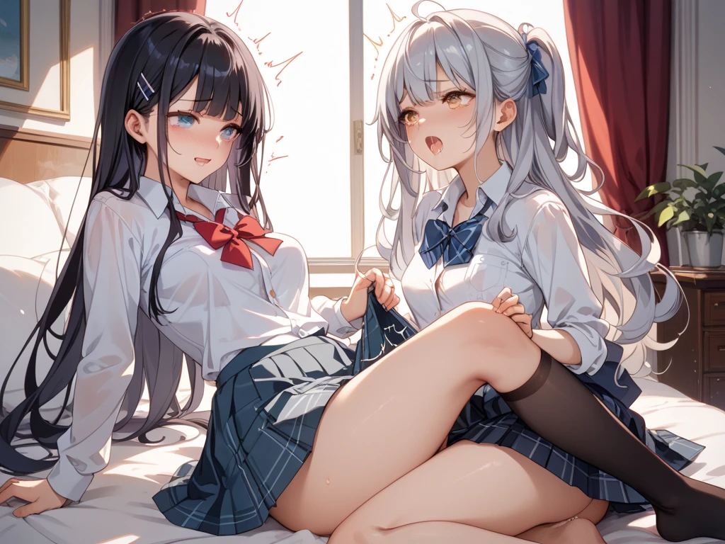 Highest quality，(Beautifully detailed white panties)，They look at me teasingly.，(Stupid smile),on the train,(They are excited to show their panties:1.3)，(They force me to masturbate in their panties)，(There are three girls staring at me)，(The smell of female is filling the air)，steam、High humidity