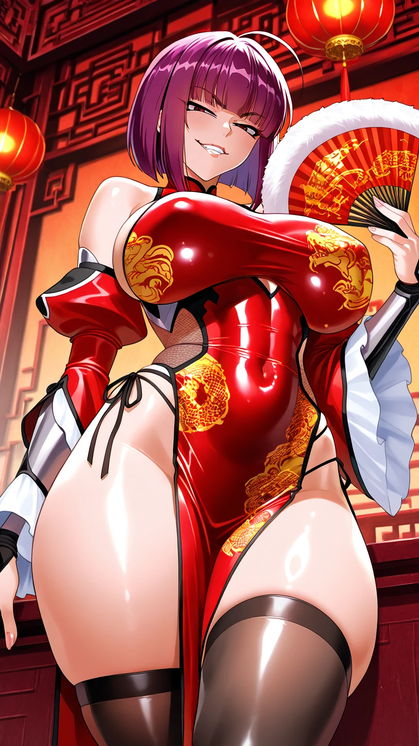 an image of a woman with a sword and a red dress, mai shiranui, yoko matsugane as mai shiranui, onmyoji detailed art, kunoichi, oppai, reimu hakurei, onmyoji, fox nobushi, pixiv 3dcg, akali, fox nobushi holding a naginata
