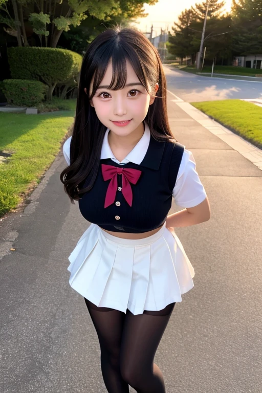 Top quality, masterpiece, raw photo, school, ((Junior Idol)), junior high school, twin tails, black hair, thigh Shiina, smile, skinny,, cute panties, lower breasts.