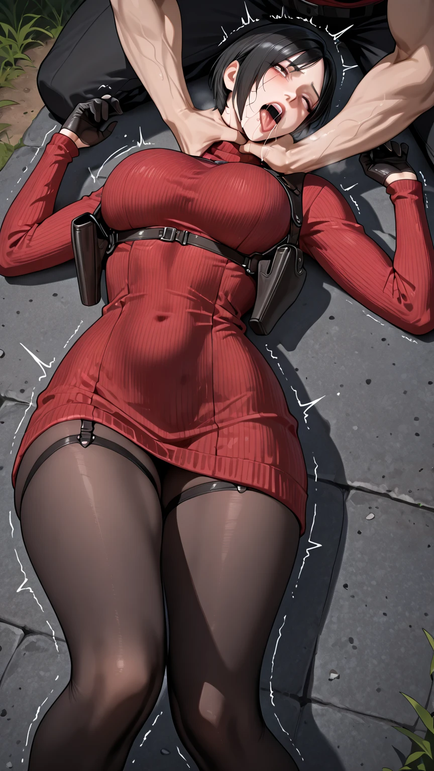 (1girl, Alone, alone), (WakatsukiRisa, Sarada uchiha, black hair, short hair, Black eyes, red glasses), ((Alone, (1woman,pink lipstick, Black eyes), extremely detailed , Soft ambient lighting, 4K, perfect eyes, a perfect face, Perfect Lighting, the 1 girl)), ((fitness, , shapely body, athletic body, toned body)) , ((red dress, lying on the bed, white sheets, white belt, black high heels, black gloves))
