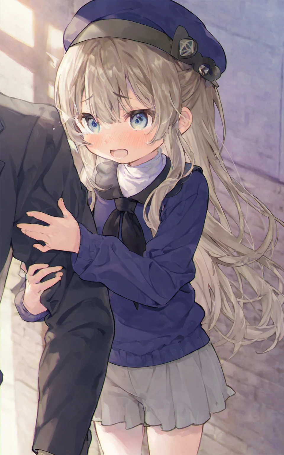 masutepiece, Best Quality,Illustration, Wallpaper, ultra -detail, Little Face Lori、(((molesting)))、Detailed eyes, Complex hairstyle、Sareme、((fear:1.5))、(Teary-eyed:1.5)、(((Cute white underwear)))、(blazers、Kilted skirt)、ample breasts、((Morester))、((Girl being taken off her skirt by a man))