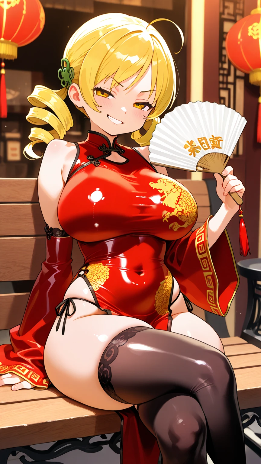 masterpiece, high quality, perfect human structure, (perfect hand structure:1.05), (perfect finger structure:1.05), perfect anatomy, (clear finger expression:1.25), (clear hands expression:1.25), (perfect body:1.2), (perfect face:1.2), solo, (1 girl:1.25), official art, (anime:1.05), (anime screen capture:1.05), (slim:1.75), (skinny:1.75), (glamorous:1.05), 
(blond hair:1.5), short hair, shoulder length, (brown eyes:1.5), tall, 
(seven life size:1.4), (large breasts:1.5), 
(full body:1.2), (from front:1.75), (looking at viewer:1.35), 
(smile:1.5), (open mouth:1.2), (blush:1.5), (opening own eyes wide:1.5), 
(bara legs:1.75), (bara arms:1.75), 
(red latex china dress:1.75), 
(gorgeous embroidery outfit:1.75), 
(red high-heels:1.25), (red toe shoes:1.75), 
(kneeling:1.5), 
(arms behind back:1.5), (arms up behind back:1.5), 
(spread legs:1.5), 
(Chinese restaurant:1.75), 
(table:1.75), 
cagalli yula athha, 
