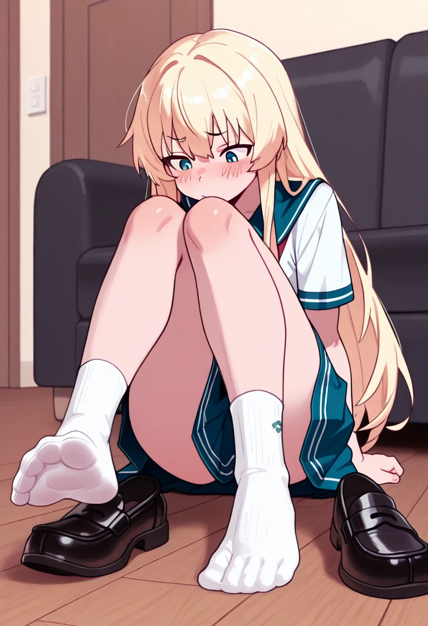 masterpiece, highest quality，highest quality，masterpiece，whole body，Perfect legs，Perfect limbs，Forgot to put on pants，Face，blush，Squat down and spread your legs，