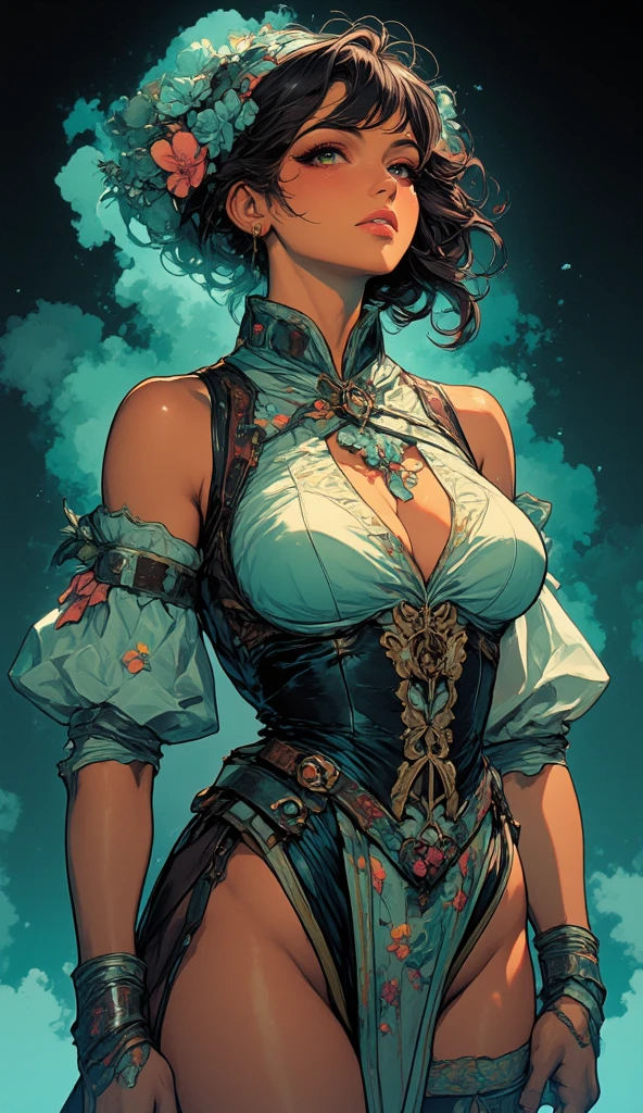mulher negra,[princesa_super mario bross], mulher tatuagem, vivid colors, Atmospheric,sorrir, elegante, Borboletas, flores florescendo, em movimento,Detailed medieval gothic portrait of cyberpunk style, futurista (Neon light: 1.1) Desgaste reflexivo, scientific fiction, Robot Parts, Gold Parts, Face of the Cinematic Light Machine, reflexos, polido ef 50mm, ((arte por Greg Rutkowsky)), (ghibli studio :1.1), Artgern, arte, illustration, ((Ambiente escuro)), ((Vegnette)), ((HDR)) ((Minimum palette colors)), tons suaves, cores suaves, cores escuras, calmas, cores pastel altamente detalhes, dramatic and intricate details, corpo inteiro,PlayStation 5 graphics,rosto detalhado,Realistic texture, organic composition,Detalhador Furtástico,Foto bruta 8K,olhos perfeitos