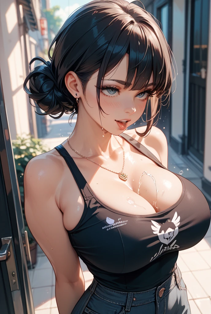 standing alone, ((work of art)),(best qualityer),((ultra detaild)), (( blurred night background)), (dynamic angle),((beautiful detailed eyes), ((dynamic pose)), large breasted, Face pretty, ((sexly, neckleace)),((yaemicodef))