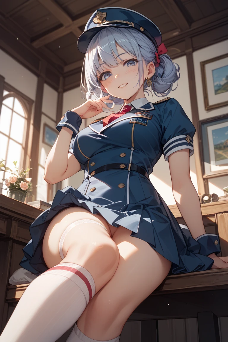 8K、masterpiece、Japanese、Woman wearing glasses、Neon(nod)、from the front、smile、Childish、Small breasts、See-through underwear、night、Bedroom、Show your underwear、mini skirt