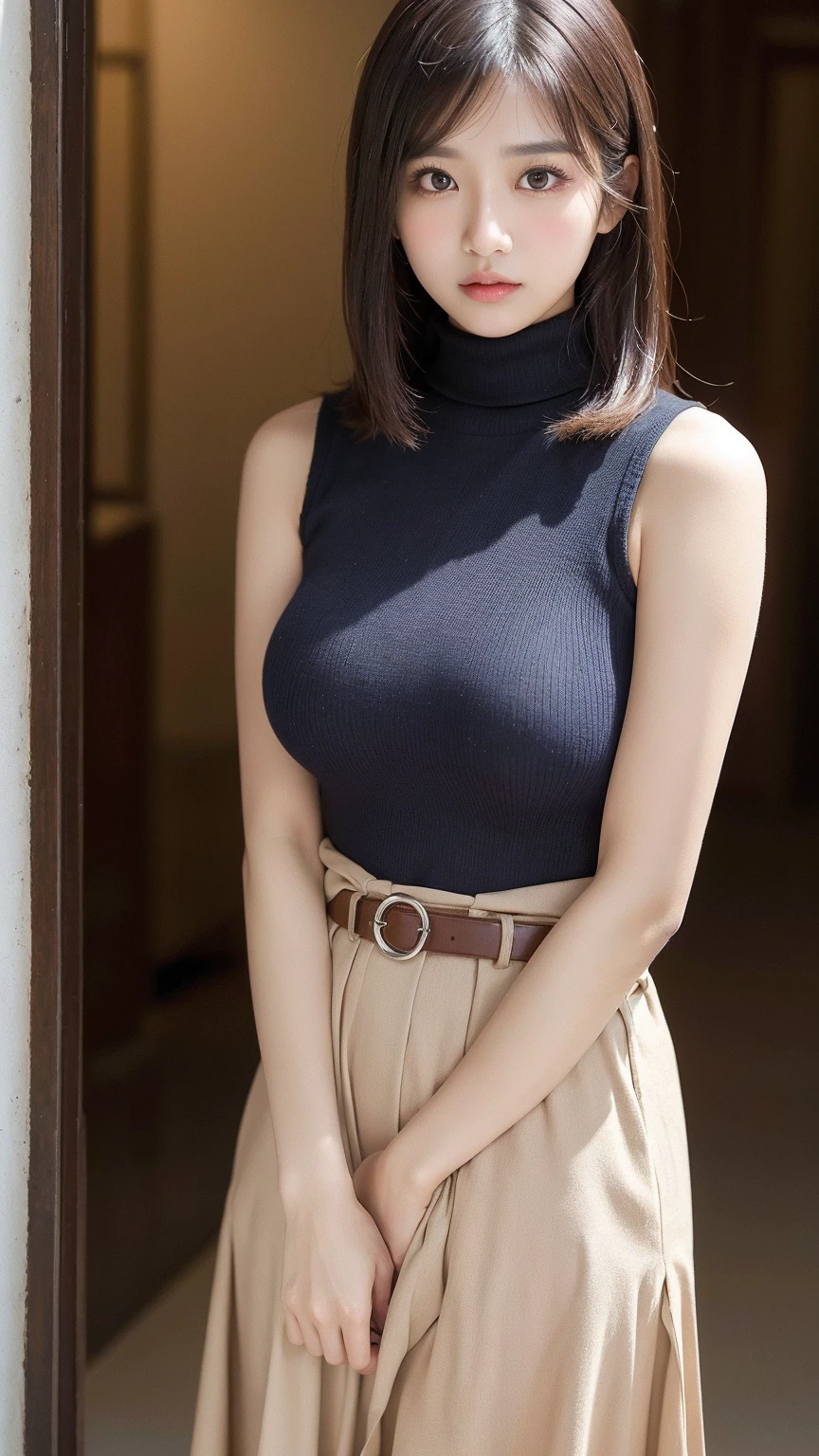 1girl, rinhachimitsu_jav, breasts, long hair, black hair, brown hair, brown eyes, bangs, <lora:JAV_rin_hachimitsu_v1_epoch_10:0.8>
looking at viewer, shot using canon DSLR, standing, cowboy shot, turtleneck shirt, skirt, highwaist,
detailed body, attractive body, perfect human body, realistic face, good hands,
(ultimate quality, masterpiece, highres:1.0), realistic:1.8, photorealistic, <lora:goodhands_Beta_Gtonero:1>