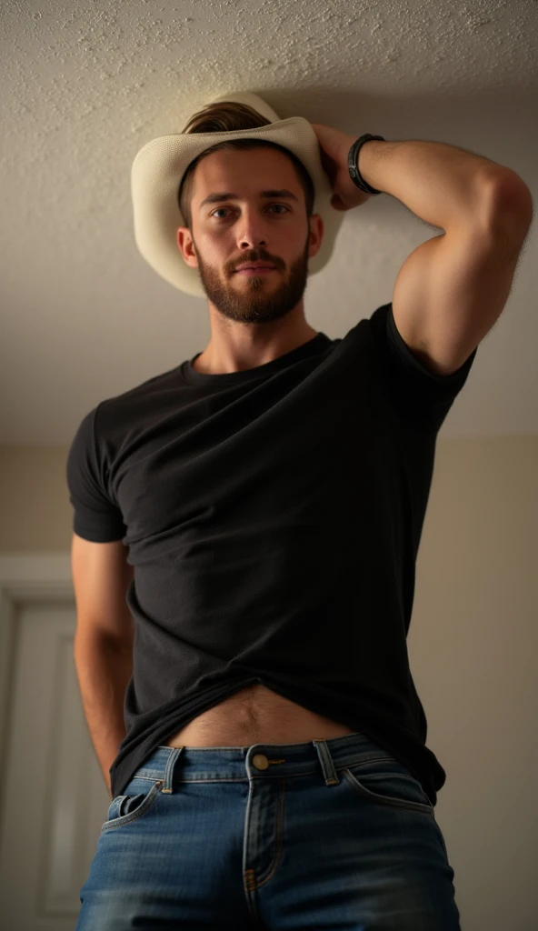 A base model of a sexy indian man wearing a flannel shirt, homoerotic, nsfw , handsome face, detailed eyes ,penis,head to thighs on focus, abbs,pubic hair , bookeh, masterpiece , posing for photo shoot