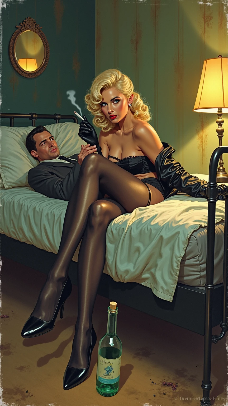 Rolf Armstrong, Margaret Brundage, Joseph Clement Coll Gil Ellvgren, Basil Gogos, Everett Raymond Kinstler, Mort Künstler., gritty, dark alley at night, seeking near by a killer, ready to attack, charismatic , wide eyes open, leopard skin mini dress, illustration, noir fantasy, lone lady, horny ending, pulp art, long hair, sensual curves, cleavage, anal fucking by Frankestein, nude vagina exposed, nude nipples exppsed, squat, heavy vaginal squirting, dinamic pose,, in danger, orgasm face, at night