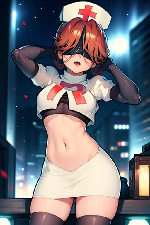 ((mejor calidad, obra maestra)), 1 chica, alone girl in a black suit and top hat with short pink hair showing her exposed private parts and male reproductive system and very tight clothing