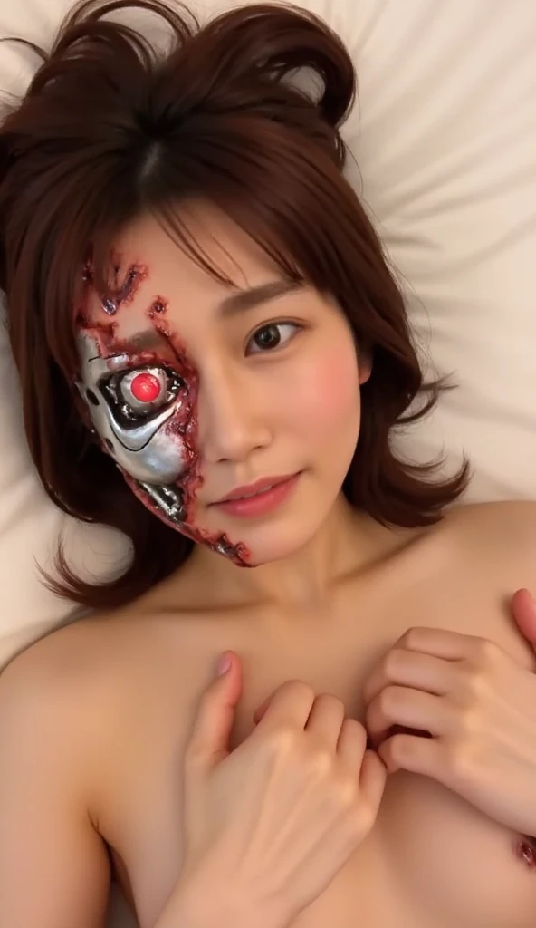 ((lying on your back and lying down))((Fulll body Shot))Middle-aged woman Sweaty face、green weight robot suit、dirty dark green armor, Black hair、Heavy Cyborg、Sweaty face、、Open the legs、((heavily damaged armor))、(Armor that received a terrible attack)Opening Mouth、、((Drooling from the mouth..)) sexy eye Cracks in the ground、Blood from the mouth、whole body is damaged、groggy expression、blood from the body Wrinkles between the eyebrows (Carried on a stretcher) Bleeding from a wounded body Smoke rises from all over the body
