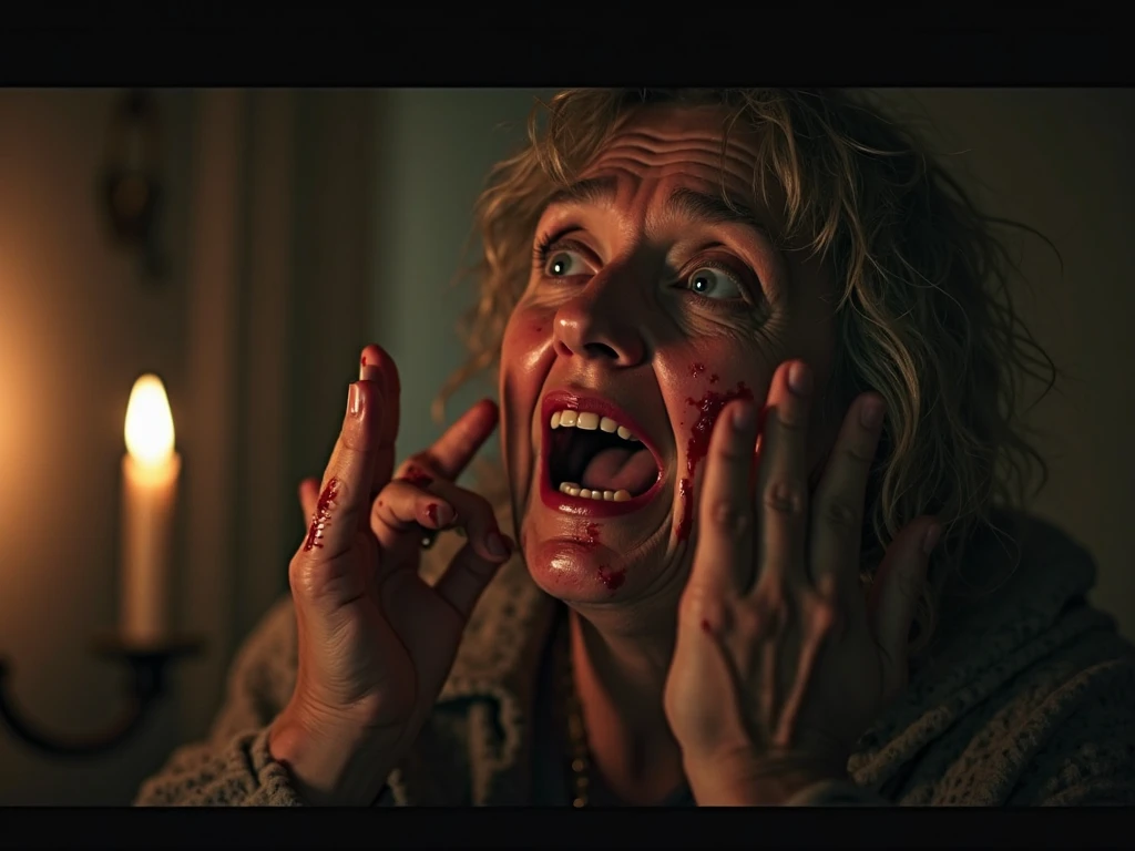 a woman screaming in terror, monster attacks, gore, decay