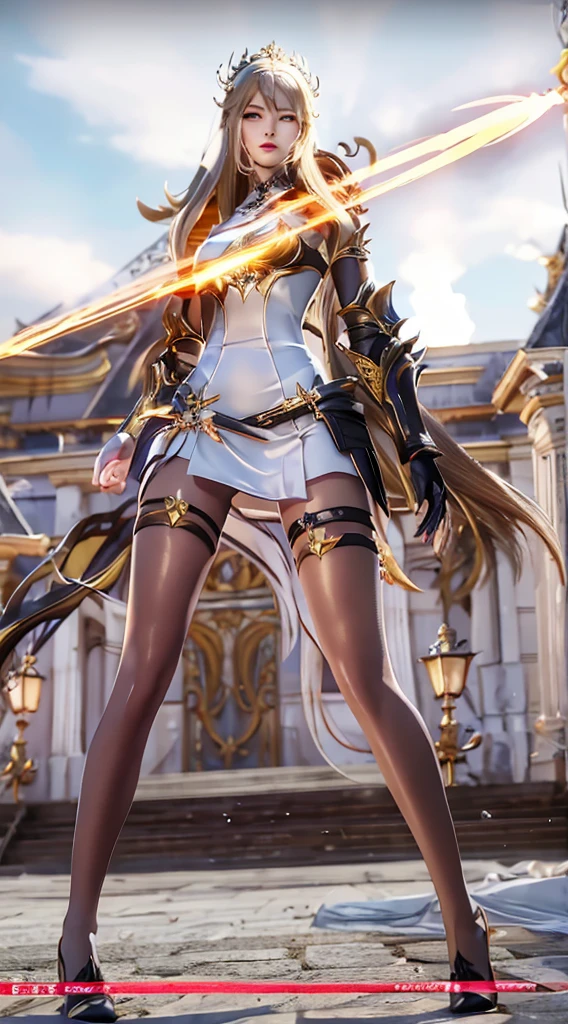 A glamorous giantess in a sparkling silver dress, with long brown hair and green eyes, strides through a bustling medieval city. Her towering form crushes homes and market stalls beneath her stiletto heels, each step causing the earth to tremble. She glances down at the tiny villagers, a cruel smile playing on her lips as her sultry voice echoes, taunting them about their helplessness. Her curvy body glistens in the sunlight, every movement exuding dominance and raw sensuality. Giantess, Goddess, sexy legs, heels, hot, curvy body, mommy issues, small town, small people, tiny people, macrophilia, perspective from below, high quality, almost naked, mature woman, seductive.

