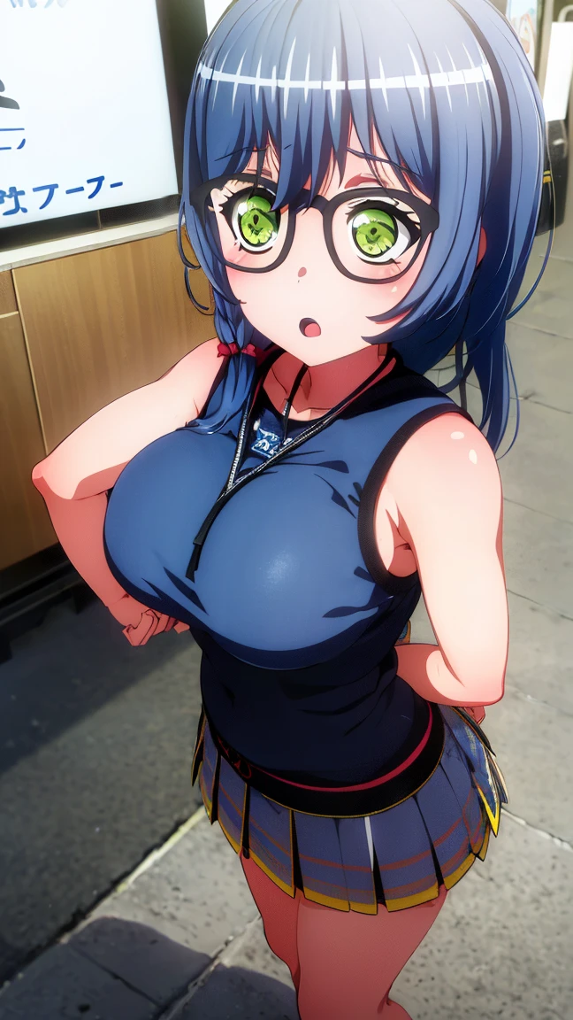 1 girl, kanon kanase, blush, medium breasts, sleeveless,((short skirt, bra,navel, collar, headpat)), sitting, 20-year-old, healthy skin.