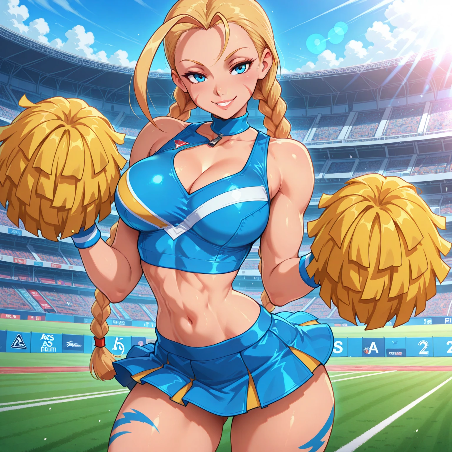 <lora:Iota_v3:0.8>, <lora:Dallas_Cowboys_Cheerleaders_Anime:0.5>, Dallas_Cowboys_Cheerleaders, 1girl, solo, shorts, midriff, short shorts, navel, white shorts, tied shirt, front-tie top, crop top, boots, belt, cheerleader, vest, earrings, jewelry, gloves, white footwear,((masterpiece,best quality)), absurdres, <lora:dark_magician_girl_v1:0.7>, hmdmg1, wizard hat, blush, blush stickers, cleavage, solo, smiling, looking at viewer, cowboy shot,