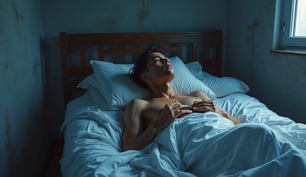 Messi without clothes tied to a bed