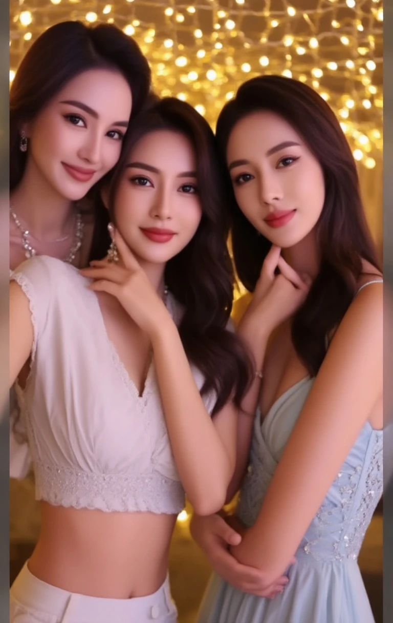 8k, best quality, masterpiece:1.2), (realistic, photo-realistic:1.37), ultra-detailed, a man with a shocked facial expression standing in the centre, surrounded by seven young Vietnamese women in front of Vietnam landmarks looking to viewer, Vietnamese young women, (in sexy lace bra and mini skirt) the vibrant of Vietnam Village, breasts, beautiful detailed eyes,(shirt:1.1), ((sexy white lace)) ((full body)), sexy, cute,