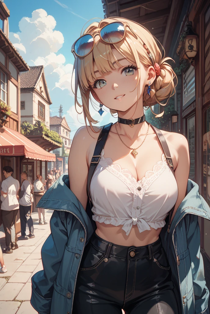 (masterpiece:1.2, highest quality), (realistic photo:1.4), beautiful illustrations, (natural side lighting, movie lighting),
beautiful hair, beautiful face, detailed and beautiful eyes, beautiful clavicle, beautiful body, beautiful breasts, beautiful thighs, beautiful feet, beautiful fingers,
looking at the viewer, 1 girl, high school girl, (perfect anatomy, anatomically correct, super detailed skin), cute symmetrical face, baby face, perfect face, perfect eyes,
(long hair, straight hair, dark blonde hair), bangs, dark blue eyes, big eyes, (large breasts 1.7, seductive thighs), perfect body, greaming skin, slender,
(white tanktop, break blue short pants, cleavage), break
(beautiful scenery), evening, (amusement park:1.2), standing, break (lovely smile, parted lips), both arms up
