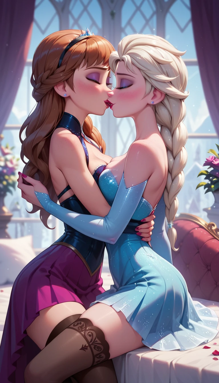 "Witness the seductive power of Elsa and Anna as they surrender to their deepest desires, their bodies glistening with sweat as they explore each other's every curve and contour."