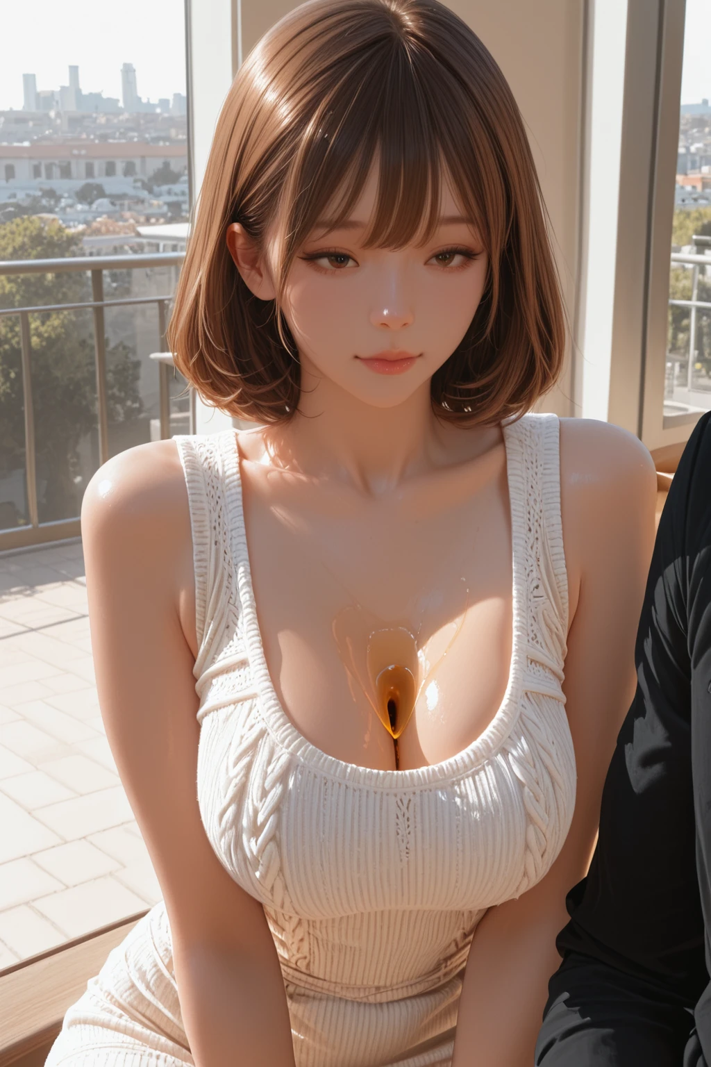 Huge breasts,Big Breasts,Cowboy Shot, (masterpiece), (highest quality:1.2), Confused, photograph, photographRealistic,Very detailed, Detailed face, alone(((Magazine Cover))), (Big Titles), (Many Headlines), (White border), (whole body), 露出したパイプに股間を当てるためにまたがる全裸woman, Spread your legs, Lift your legs, Open your mouth, Masturbation, Orgasm Facial, At the factory, mechanical,cute,Sexy Face,(8k、RAWphotograph、highest quality、masterpiece:1.2)、(Realistic、Realistic:1.37)、2 girls、18-year-old、woman、Professional Lighting、Photon Mapping、in the train、Torn、Big Breasts、Gal、Lots of eyelashes、Add shine to your eyelids、Jet black lips、Big and ample breasts:1.5,(Mole under the eye:1.2),(Thick body:1.2),Shortcuts、(blonde:1.1),Place your arms behind your head:1.5,Upper Body,(sexy sweater), necklace,vagina ,  Sweat、fool,(Vulgarity), semen、pubic hair、Big Breasts Big Breasts assist、Harden 、Pixie Cut魅力的なblondeのwoman、masterpiece、highest qualityのNSFW. vagina , Face to face, semen、Big Breasts、pubic hair、Push down、Violently moving in and out、 Pixie Cut、トラックの線路の上でSpread your legsいるblondeの女の子、まっすぐな股間を広げたblondeのwoman、blondeのwomanがSpread your legs、woman 、Insert into hidden area、シャツをまくり上げているwomanがいます、semen、大量のを隠すMasturbation行為、Masturbation、Insert into hidden area、A large amount of sperm is attached to the body,Close up of private parts、Panoramic view of the site、ディルドMasturbation、Expressions of joy