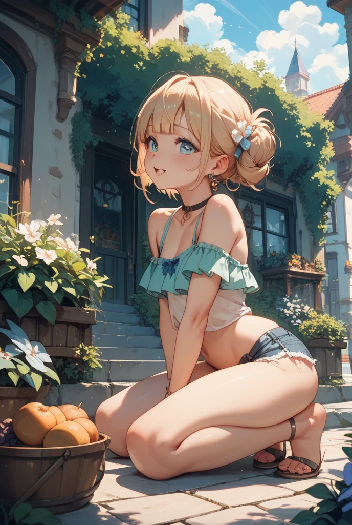 (NFSR8k:1.10, Highest quality, masterpiece:1.2), Very detailed, (High brightness:1.3), (High Contrast:1.1), (High chroma:1.1), (Anime screenshots:1.20), (((Perverted short girl:1.30))), ((hair ornaments:1.2)), Hair between the eyes, Blonde, bangs, ((short hair)), Green Eyes, skin, (((Long Hair:1.10))), (((Both sides up:1.10))), ((Beautiful Eyes:1.10)), (cuteeyes:1.10), ((Eye for details:1.5)), cute, (((((Small breasts:1.30, valley:1.5, Nipples:1.35))))), (((((One white tank top with a very low neckline, size 3L for an adult male:1.30, タンクトップ胸元から内側のNipplesを覗き見るチラリズム視点アングル1.40, Her breasts spill out of her tank top:1.30))))), ((the body is slim:1.10)), ((Sensual blush)), (Outdoor, Beach, Waterfront, Day), (cute 卑猥なO顔:1.20), (((Little girl puts both hands on the ground:1.10, Push your ass up:1.10, Put your knees on the ground:1.10))), (Shiny地skin:1.10), (Oil地skin:1.5), (((((Basic structure of the human body:1.55, Young girl leaning forward at 80 degrees:1.30))))
