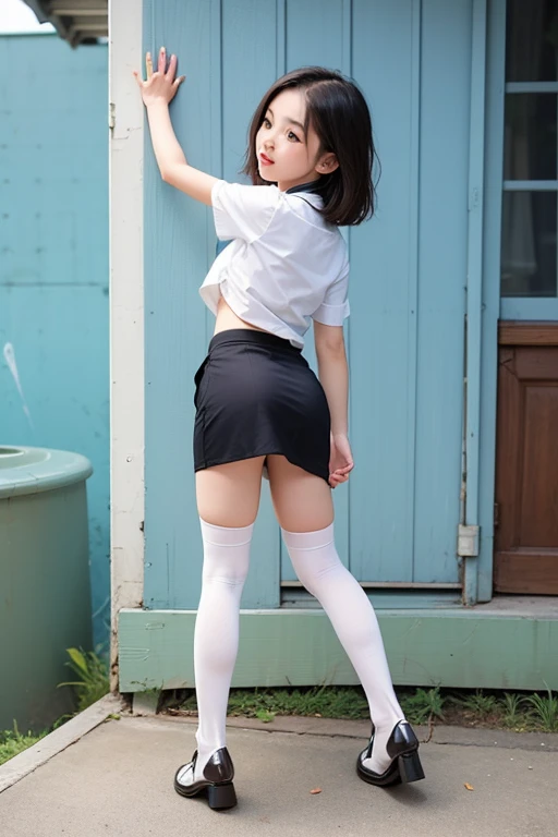 Dark blue high socks　majicMIX Real、(Raw photography:1.2)、(Photorealsitic:1.4)、The beauty of beautiful details　and delicate facial expressions、a blond、((Panties are visible))(panty shots)piercings　Lashes　beatiful detailed eyes、huge filesize、ultra-detailliert、hight resolution、Transcendent beauty　top-quality、​masterpiece、、(Japanese girls' high school tennis uniform))、Very detailed expression, finely detail、Highly detailed face movie lighting、20year old girl、front facing、((dynamicposes))), (From below:1.5), (up skirt:1.5), tennis pleatedskirt、polo shirts、Sexy upper eyes, (Small white panties:1.5), (low rise:1.5), (Black short hair:1.5), (Fit body:1.5), (Slim legs:1.5), (High leg small panties:1.5), (wet polo shirts:1.5), (no bra:1.5), (nsfw:1.5), (wide open crotch:1.5), (wet panty:1.5), (Stick out buttocks and look back:1.5), (lift up skirts and show hip:1.5), (Skin color that can be seen through panties:1.4), (hip fourcus:1.3), (show hipline)