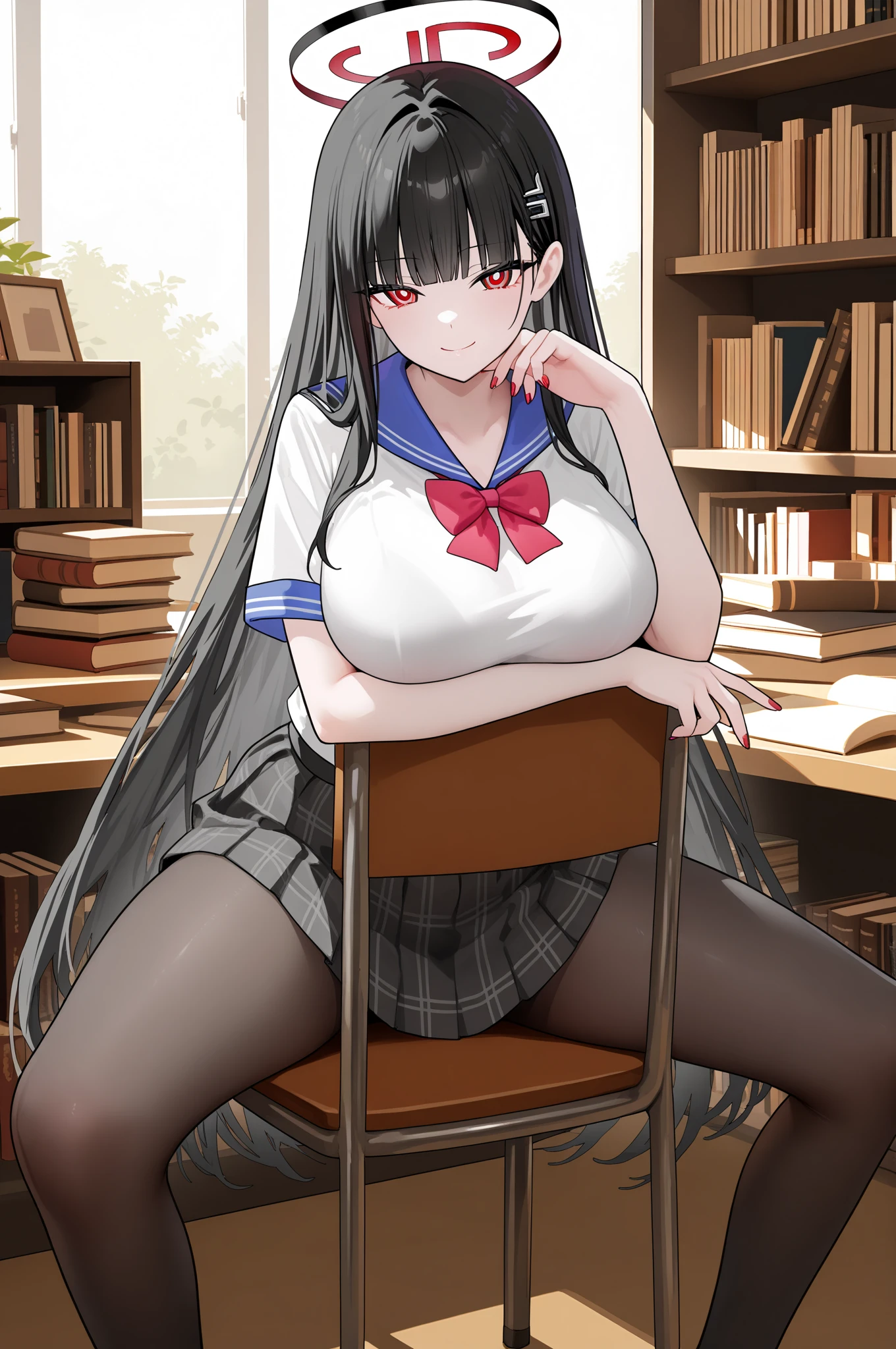 1girl, office, ((shirt)), (angry), ((hourglass figure)), black tights, (from above), looking at viewer, ((thick thighs)), ((pussy)), ((lingerie)), nipples, (sitting)