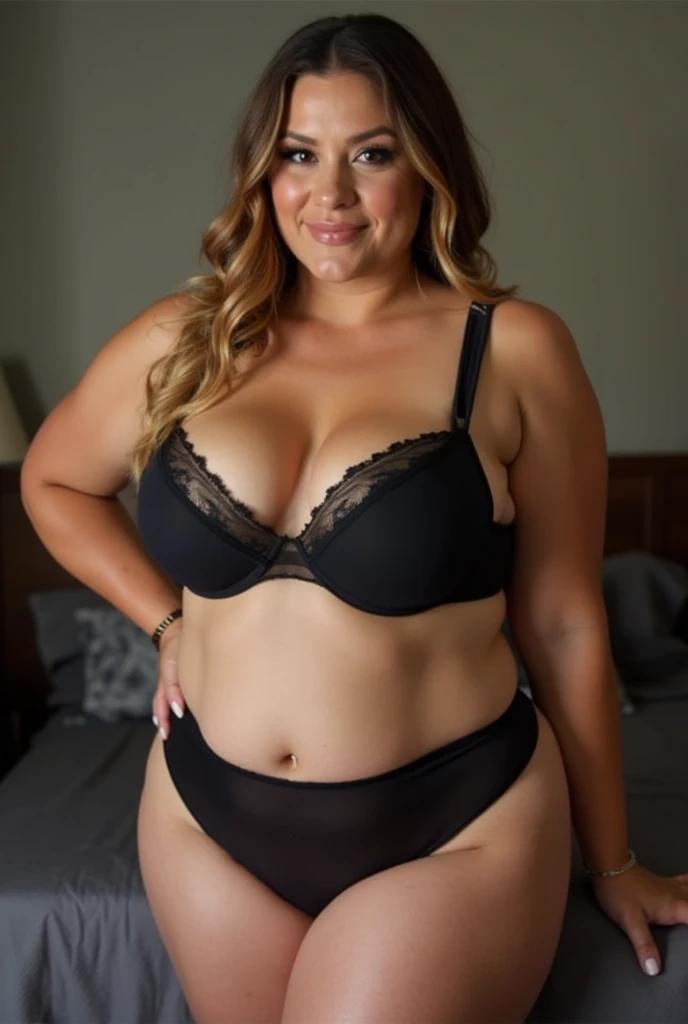 RAW photography, shadows, realistic reflections, and highly detailed, very beautiful fat woman, voluptuous, 60 years old, wide hips, beautiful, (angry), (((giant natural breasts))), tangled and unkempt hair, (((bra))), (((thong))), lying on the bed, wide open legs, sweat, cinematic lighting, Nikon, god rays, 4K, masterpiece, super detail, textured skin