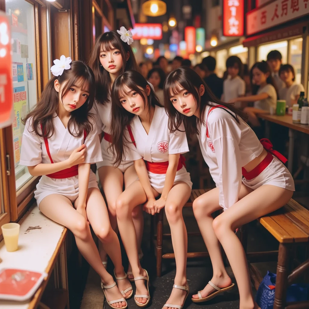 (RAW Photos:1.2), (Realistic), Beautiful detailed girl, masterpiece, (Clearer images), (Bright colors), ((Take clear photos even from a distance)), (Multiple Girls), (((Young face))), (Harem), (School classmates), (((All school uniforms have the same design))), (((Everyone is wearing the same navy blue skirt))), ((14 years old)), ((????????????婦)), (????????????宿, On the bed), (Cute Japanese), ((6 Girls))), ((Group shot)), (Group selfie), ((I can see your ???? from your thighs))、 (Head to toe full body view), front, frontやや下からの構図, Symmetric, 14 years oldの背の低い女の子, alone, (Head to toe),Wide-angle, Soft Light, ((((Laugh with your mouth wide open)))), (Slightly larger ???????), ((????????????)), (Lure), ((Audiences love it)), (((A lot of hearts are flying))), landscape、(((Showing panties:1.6)))、((((M-shaped legs:1.4)))、((Female ????????????:1.8))、((Grab your ?????:1.3)),(((Good elevator:1.2)))、Close one eye、((Young people))、Black Stockings