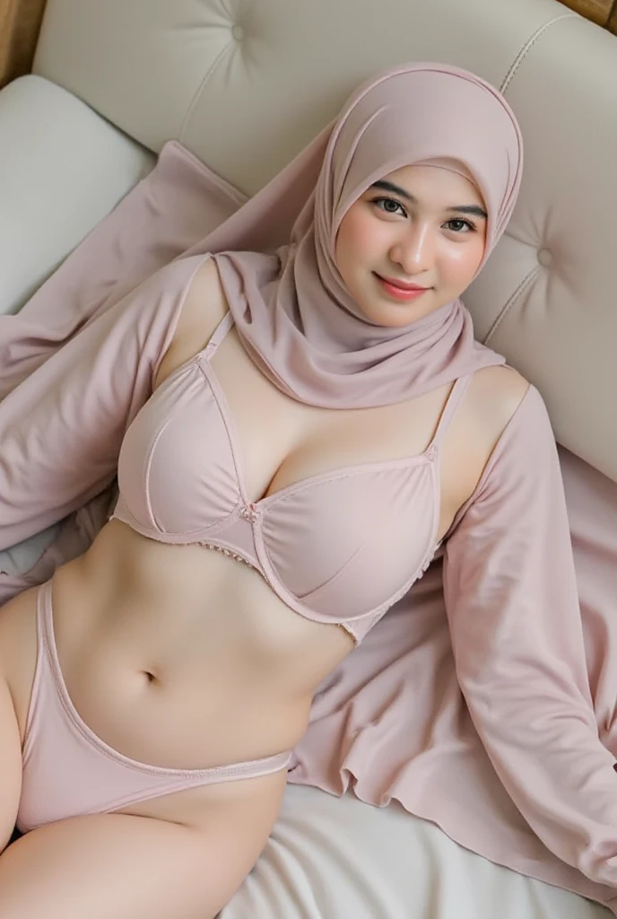 ((Chubby)), ((Straddling)), "Naked Lingerie Bra" ((Hijab Stylish)), (Malaysia female), age 15 years old, 8K, photottorialism, G-String, ((RED LIPSTICK))