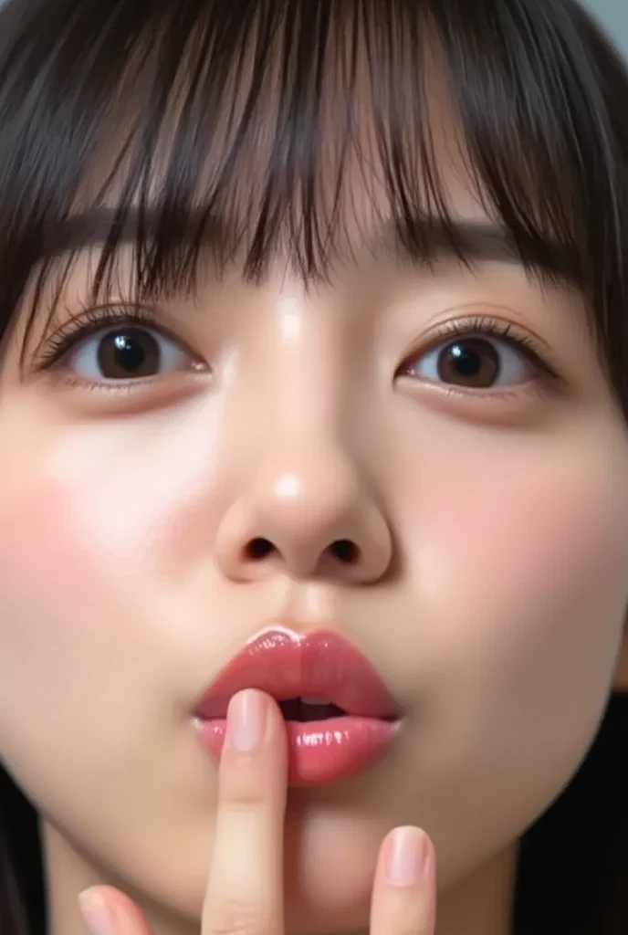 ((Highest quality, 8K, Representative works in detail, Ultra-high resolution)), (Looking at the audience), (Cowboy Shot), Attractive woman, ((Big Breasts)),  smile, ((Black Choker)), Slim figure, (blue eyes), Long eyelashes, bangs, Beautiful shiny brown hair, Nogizaka idol, Slim face、((Ivory white blazer))、bedroom、Incredibly long tongue、Long and thin tongue、sf, thin tongue、pointed tongue、Monster、Monster Woman、Frog Tongue、fear、mystery、Woman attacking the camera、saliva、Evil smile、saliva、((Pink Slime Tongue))、thin tongue、Predator、horor、horor Scene, Sticking your tongue out at the camera, Stick your tongue out、Slimy tongue