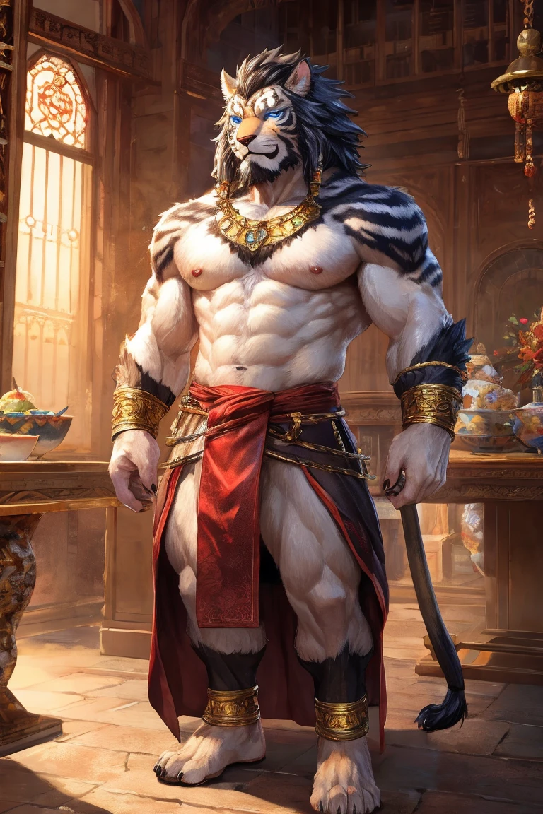 1 man, muscular, furry, gay, young, 20 years old, sexy, chinese traditional sexy dress, hole in his chest, big chest, plump big juicy butt, teasing, flexing his chest, holding a red fan, tattoo, sexy pose, red carpet, Chinese architecture, blushing hard, smiling, surrounded by handsome old men, beautiful, man only, hd resolution, detailed face, slim body, furry shawl over the shoulders down to the hands, traditional chinese earrings.