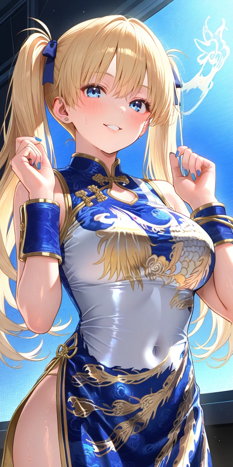 ((Highest quality、masterpiece、Anime Style、Highest quality、High resolution、8k、detailed、ultra-detailed:1.3))、Long legs、Sharp focus:1.2, Beautiful woman with perfect figure:1.4、(smile:1.2), double eyelid、30-year-old woman、Sexy pose、((((Shut your mouth.、One Woman、Chinese clothing:1.5)))),The background is another world