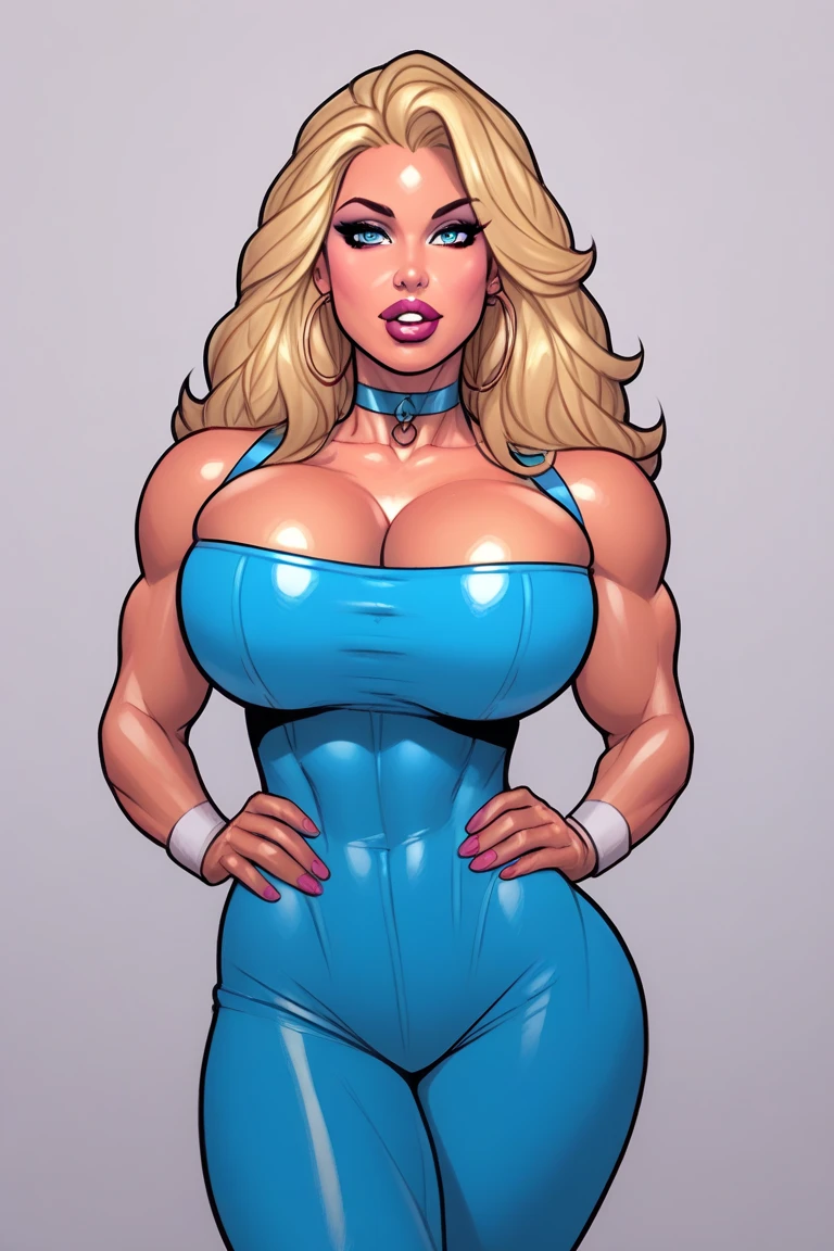 Sexy hermaphrodite, ass showing, plump pursed lips, freckles, long curly black and yellow hair with bangs, crystal blue eyes with smoky eye shadow and black eyeliner, black semi-matte lipstick, dark skin, flirty smug smile, large intersex genital bulge, fit body, large plump breasts,showing butt