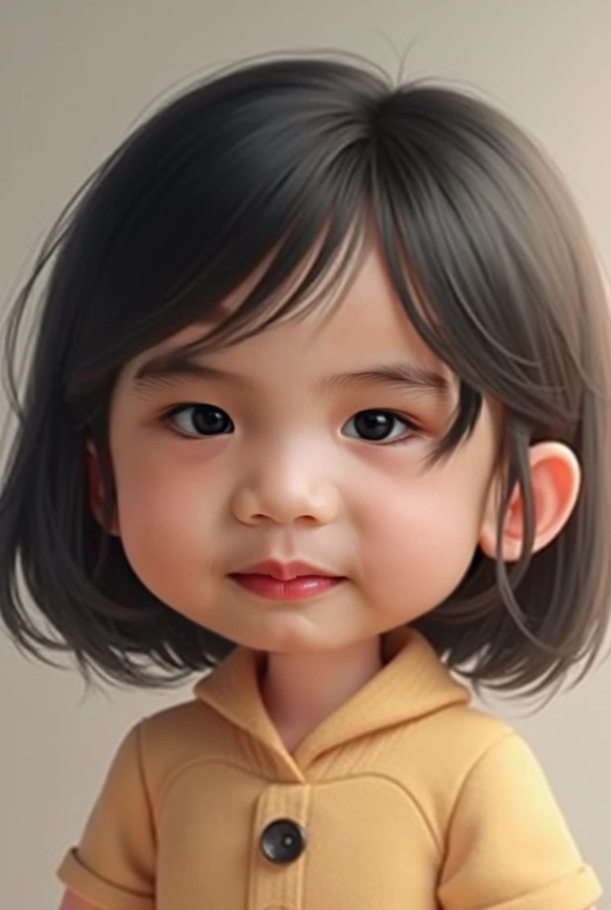 cartoon Caricature 3d, A three year old girl, cute, beautiful hair, 3D render, 3D Cartoon, big head, cartoonish look, high resolution, super detail, soft lighting,  HDR plus, full ultra HD detail. Portrait, cartoon, cartoon art, Indonesian