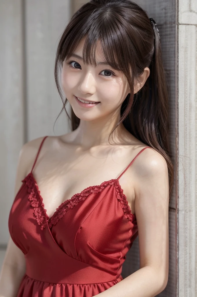 extremely detailed eye, extra detailed face, Best Quality ,masutepiece, Extremely detailed, Ultra-detailed, (Realistic, Photorealsitic:1.3), miscievous smile, (facing front), Looking at Viewer, Neck Halter Sweater, 1girl in , slim figure、big breasts thin waist、in a office、Sad smile、cleavage of the breast、Slim Faces、Slim jaw、Santa Claus costume、Christmas、