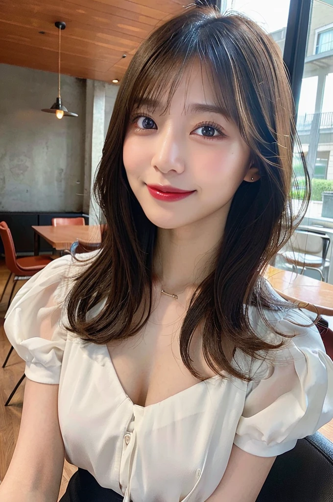 Tabletop, highest quality, shape, Very detailed, In detail, High resolution, 8k wallpaper, Perfect dynamic composition, Beautiful details, See-through dress,Medium Hair, Center of chest, Natural color lip, Random sexy poses,smile,Osaka,20-year-old girl,cute