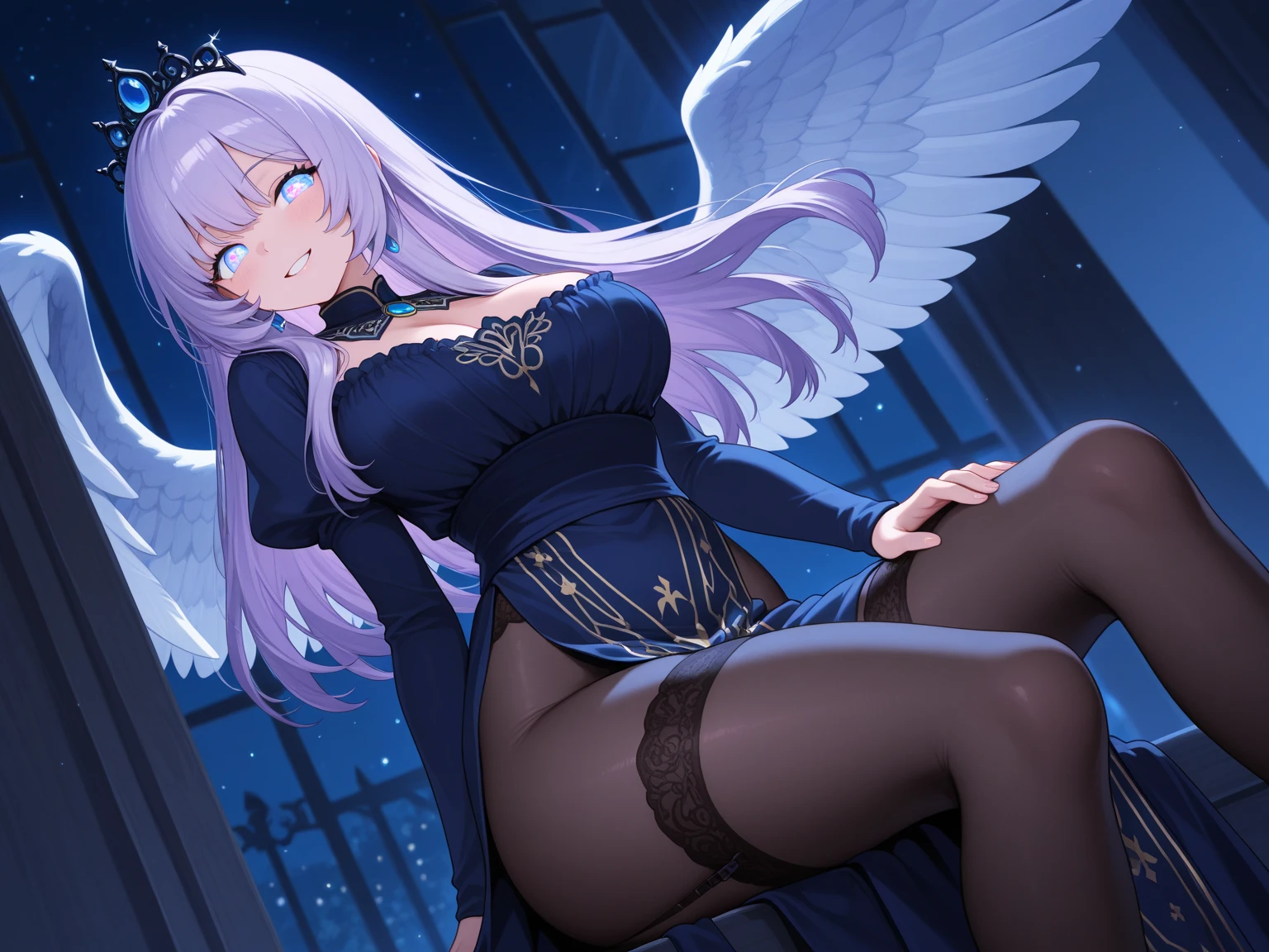 Girl with long purple hair in just panties