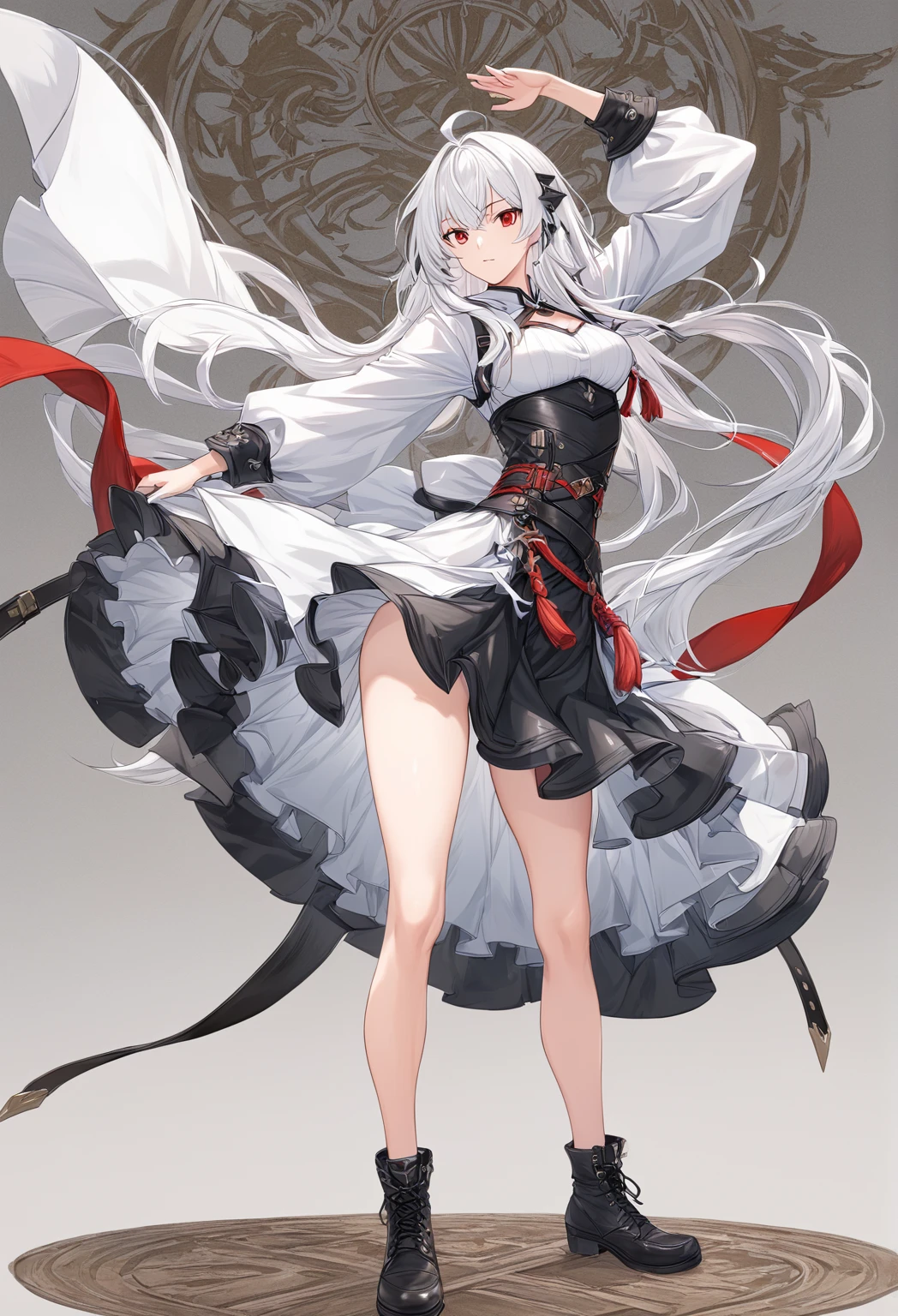 (teens girl)(drak(critters))(Black and white tones)(Vacated,Being in the air)(the sky background)(Magic robes)(long sword)(combats)(China-style)(comic strip)(Ink wind)(dynamic angle)(Optimization of facial features)(Dragon)(White Dragon)(Traditional Chinese dragon)(The dragon surrounds the maiden)