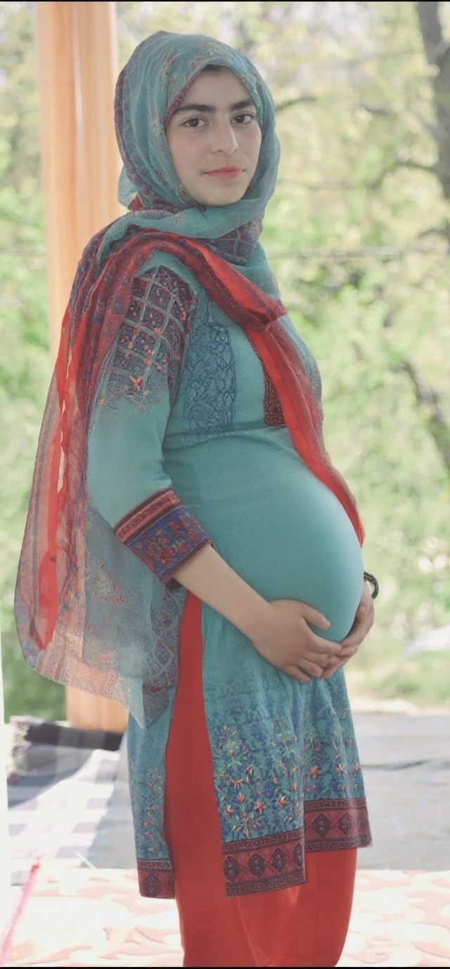 20 years Old, Hijab Indonesian mature woman, Big : 66.9, Gamis, unusual largest breast,Chubby, pregnant belly 2 years,Breast out from her clothes : 1.9, standing at Park, Dark light, at afternoon 