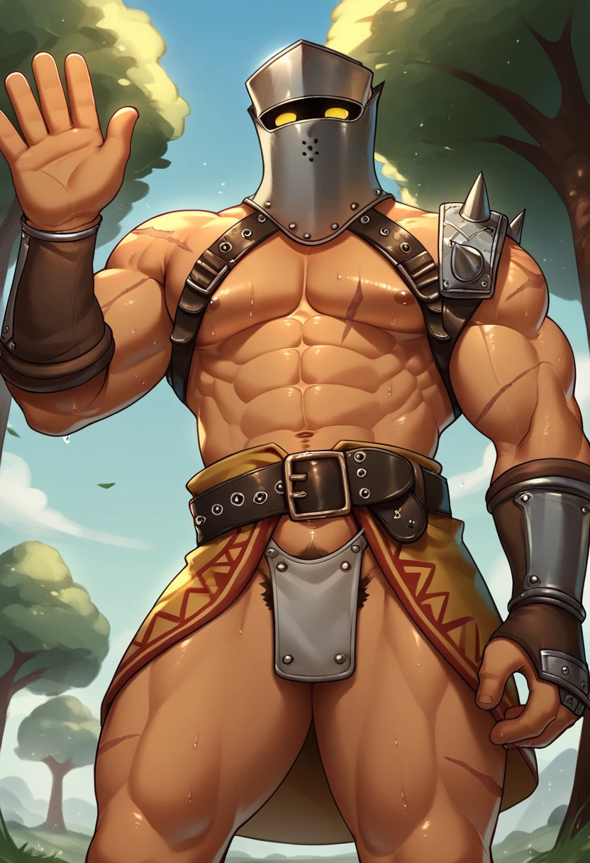  
Solo Sexy young anthro scalie dragon male mercenary medieval solider, slim endomorph muscular, anthro handsome gay shorter muzzle, handsome gay model male apperance, scars, worn out rusty skimpy armament, low on hips heavy leather heavy belt, old very worn out skimpy white linen material jockstrap, old yellow dirty worn out stains on white sawn jockstrap, very visible "x" brown seam pattern on the jockstrap, studded skimpy armlets breastplate armor, skimpy breastplate, grey sharp husk, leather bondages, fingerless leather gloves, smelly unwashed husk, dirty body look, desert medieval fortress, standing in sexy victorious position above me, agressive dirty playfull grin, he is looking down into my eyes, first person view of view from ground under his close dirty old worn out smelly fetish jockstrap