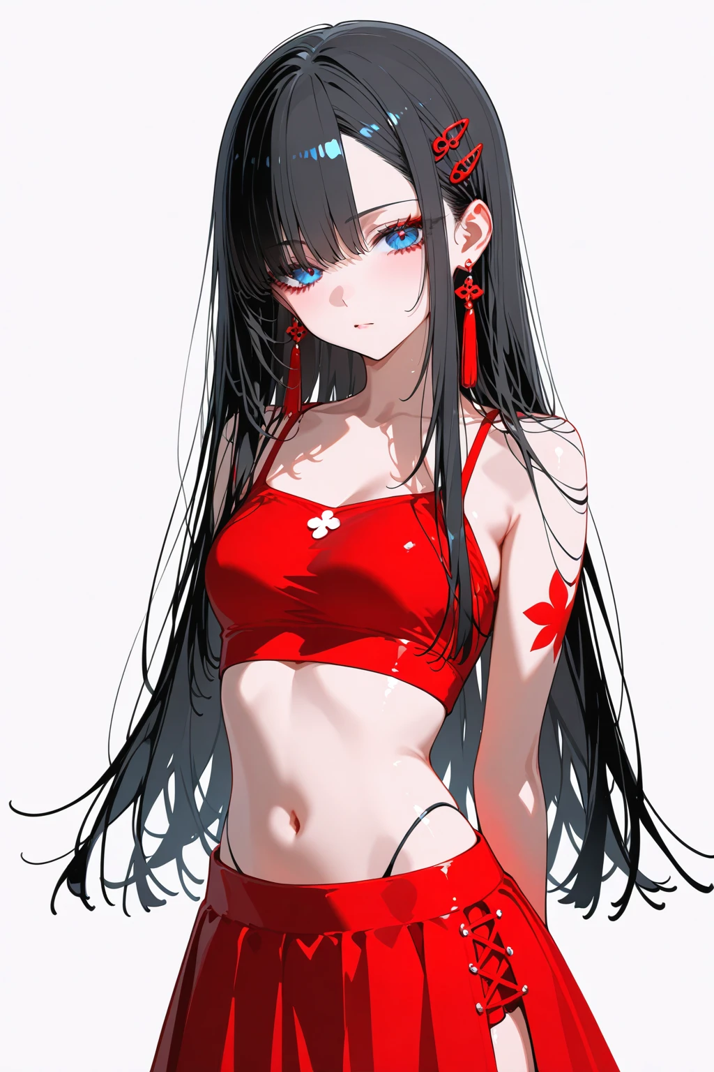 (masterpiece, High resolution, Highest quality), Structure from head to thighs:1.3, Focus on the upper body, 20-year-old woman, A blank look, short hair, Avant-garde makeup, abstract design, artistic juxtapositions, High Contrast, mixed-media approach, Anime Style, Simple lines, Digital Painting,