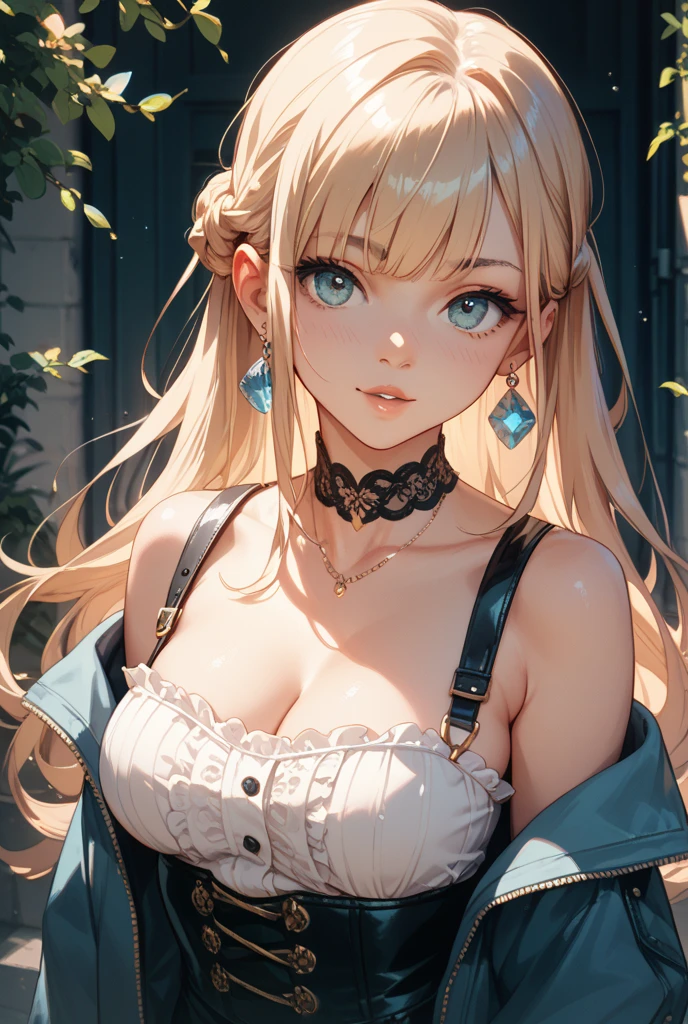 blonde hair, purple eyes, anime, 1girl, wavy blonde hair, beautiful, rich, fantasy, elegant