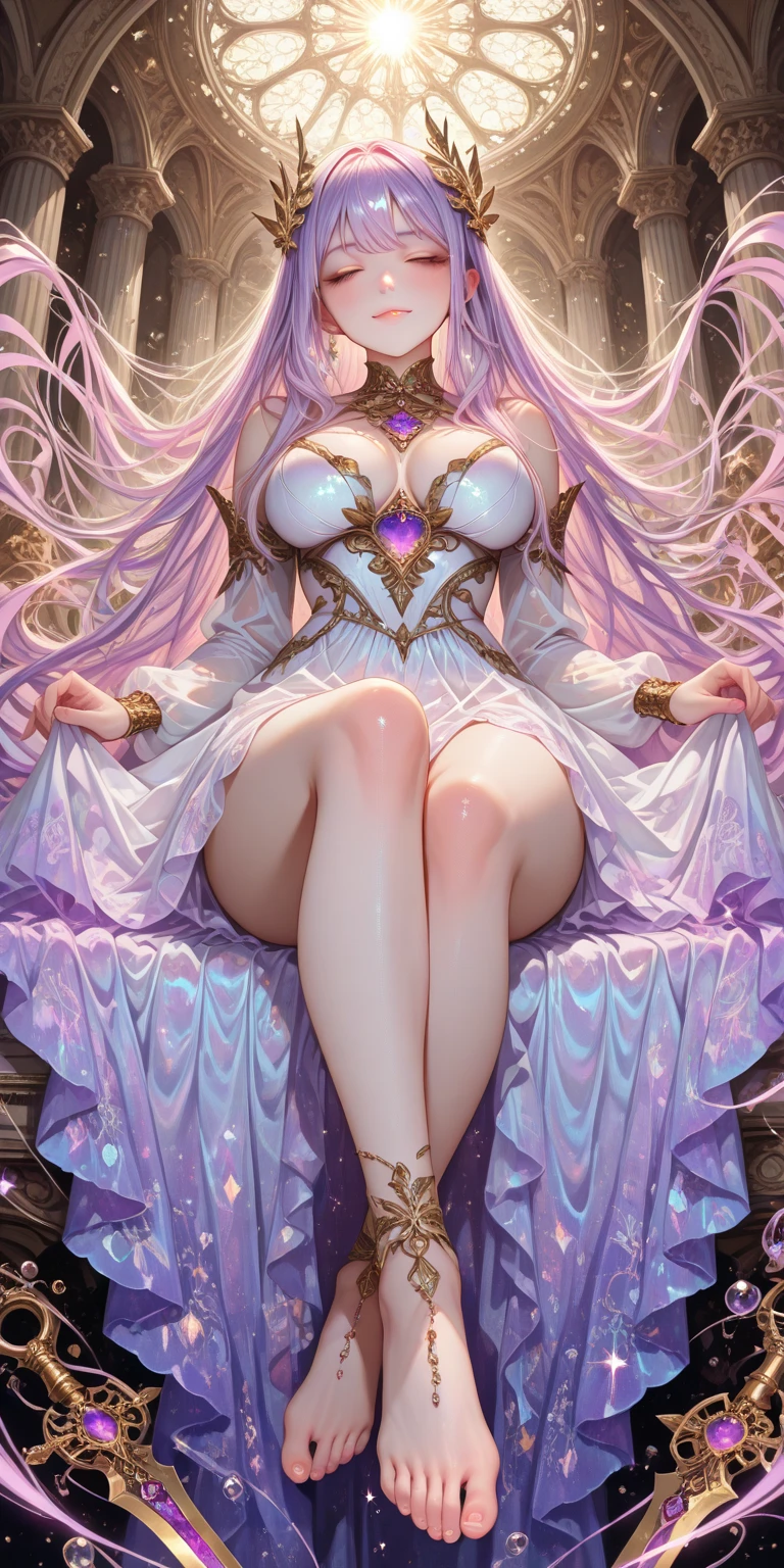 ((Best quality)) , ((Masterpiece)) , (Detailed) ，(Tarot card illustration:1.3),Room Wear, Gorgeous digital artwork, Ethereal magical atmosphere, (American beauty:1.3), Lavender shades, quantum wavetracing, Ultra-high resolution, 8K resolution