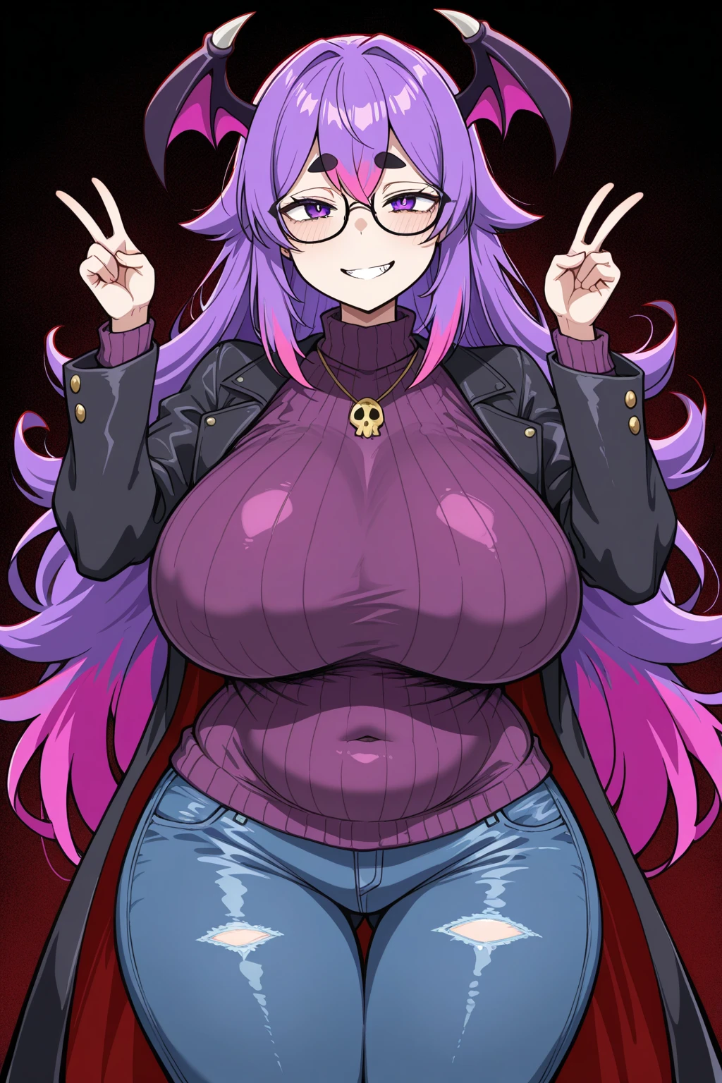 masterpiece, best quality, looking at viewer, upper body, portrait, looking at viewer, seductive smile, put your hands behind your head, armpits, armpits visible, sweaty armpits, medusa, very large breasts, long purple hair, wearing business suit , no bra, wearing glasses, cum on her armpits