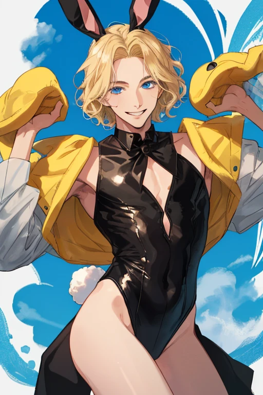 girl, whole body, short hair, Blonde, small, yellow, smile,Circus広場, Lion, Red and navy blue costume,High leg costume,Circus,Beast Charmer,
